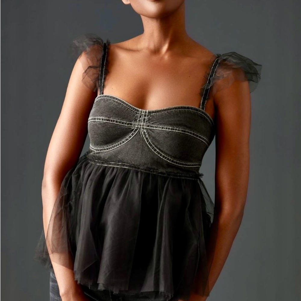 Pilcro Tulle Babydoll Blouse